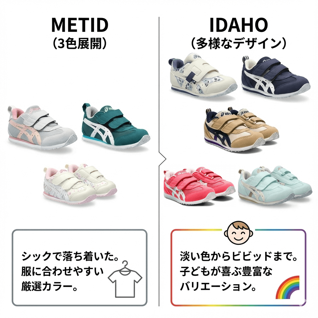 【カラーバリエーションの違い】メティッドは3色展開、アイダホは多様