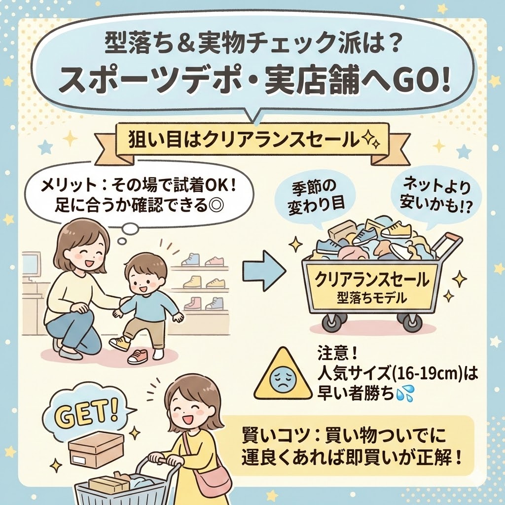 型落ち＆実物を見たい ⇒ スポーツデポ・実店舗：クリアランスセールが狙い目