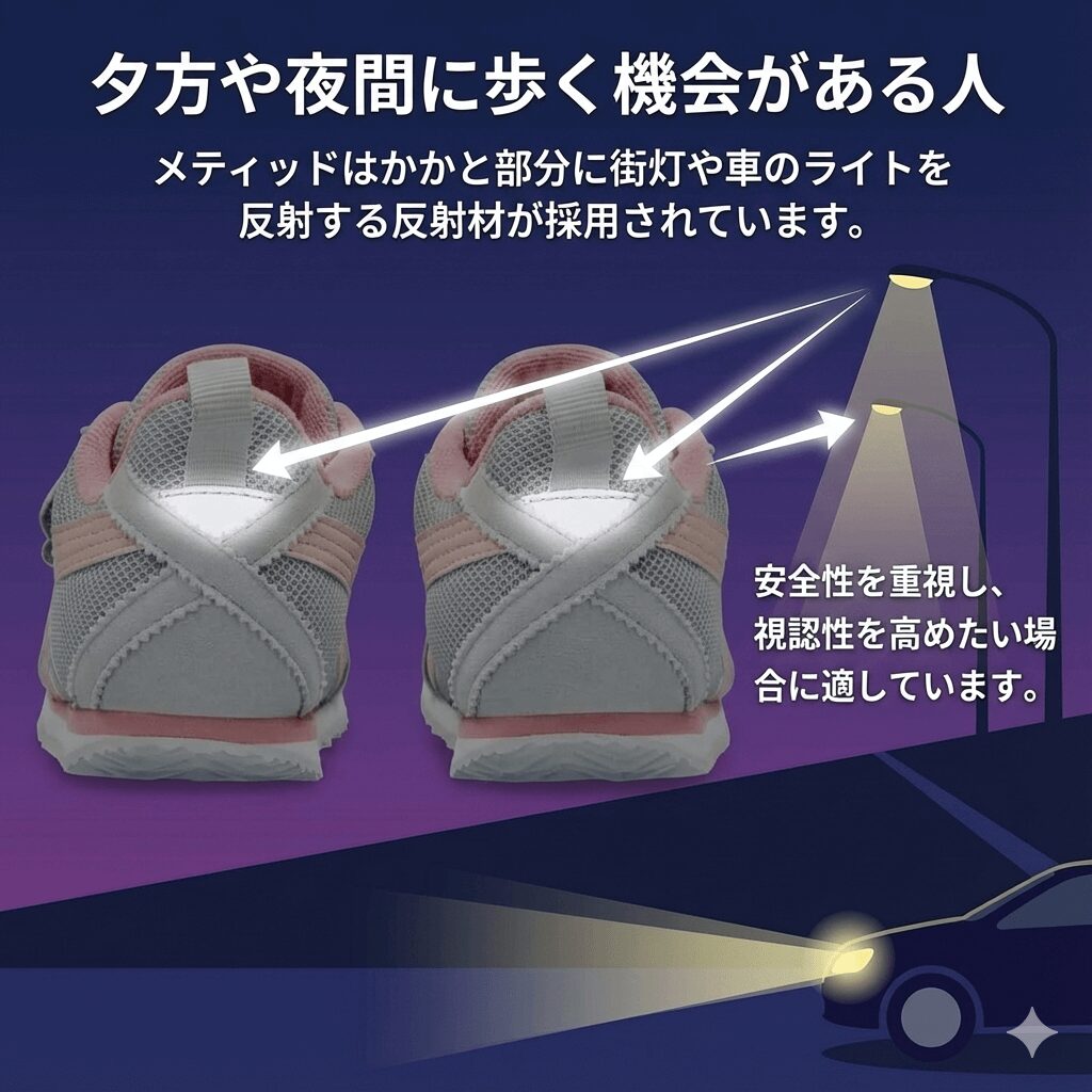 夕方や夜間に歩く機会がある人にメティッドがおすすめ