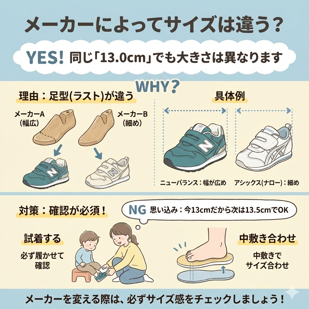 子供靴のサイズ感はメーカーやモデルによって異なります。