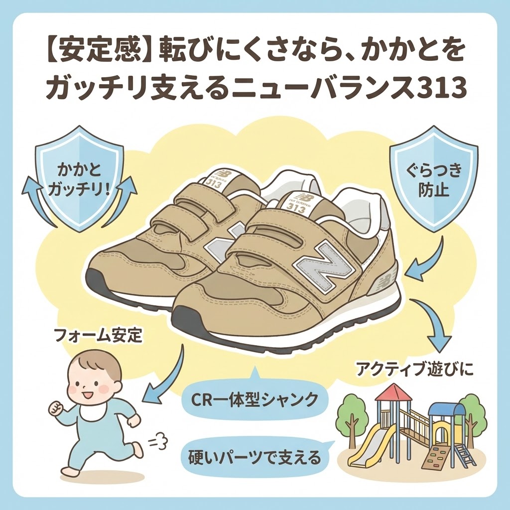 【安定感】転びにくさなら、かかとをガッチリ支えるニューバランス313