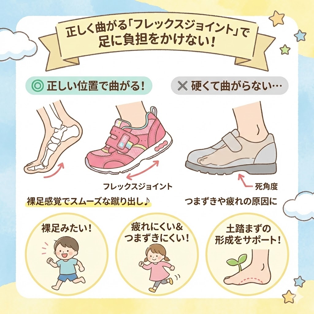 正しく曲がる(フレックスジョイント)で足に負担をかけない