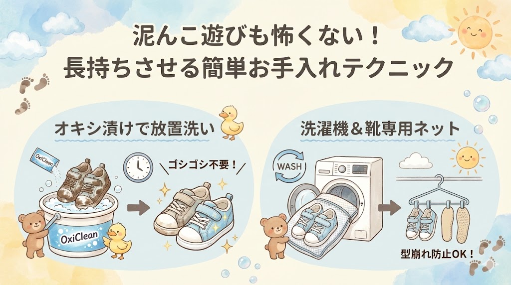 泥んこ遊びも怖くない！セカンドシューズを長持ちさせる簡単お手入れテクニック