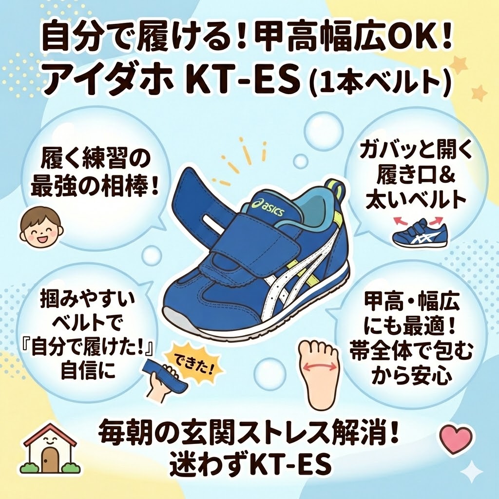 自分で履く練習中・甲高幅広ならアイダホ KT-ES（1本ベルト）