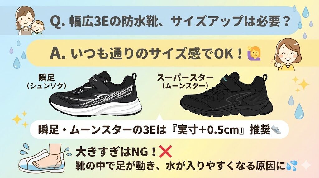 瞬足やスーパースターの放水スニーカーは実寸＋0.5cm