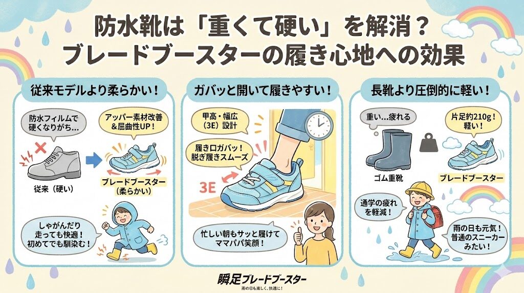 防水靴は「重くて硬い」を解消?ブレードブースターの履き心地への効果