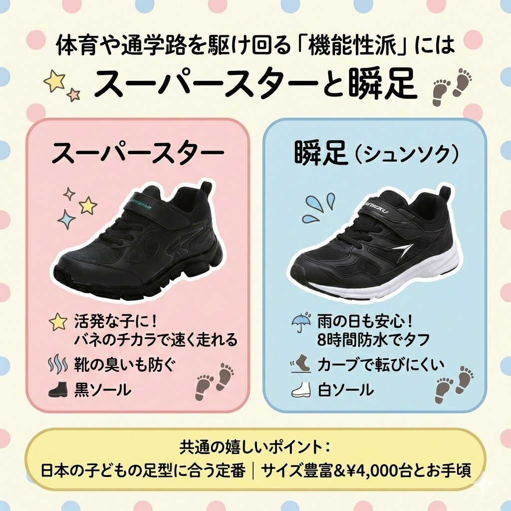 体育や通学路を駆け回る「機能性派」にはスーパースターと瞬足