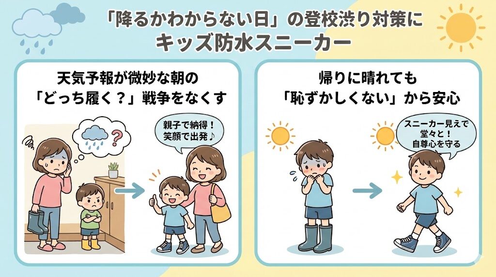 登校渋り対策にも！微妙な天気の日はキッズ防水スニーカーがおすすめ