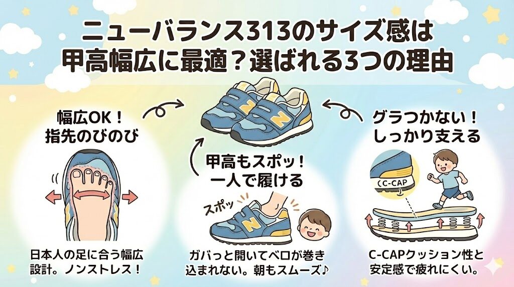 ニューバランス313のサイズ感は甲高幅広に最適？選ばれる3つの理由