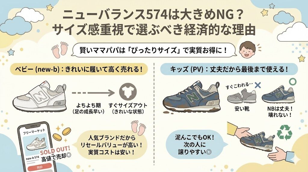 ニューバランス574は大きめNG？サイズ感重視で選ぶべき経済的な理由