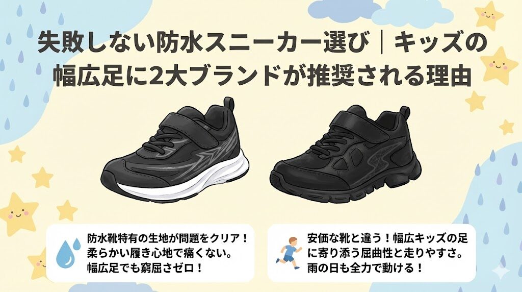失敗しない防水スニーカー選び｜キッズの幅広足に2大ブランドが推奨される理由