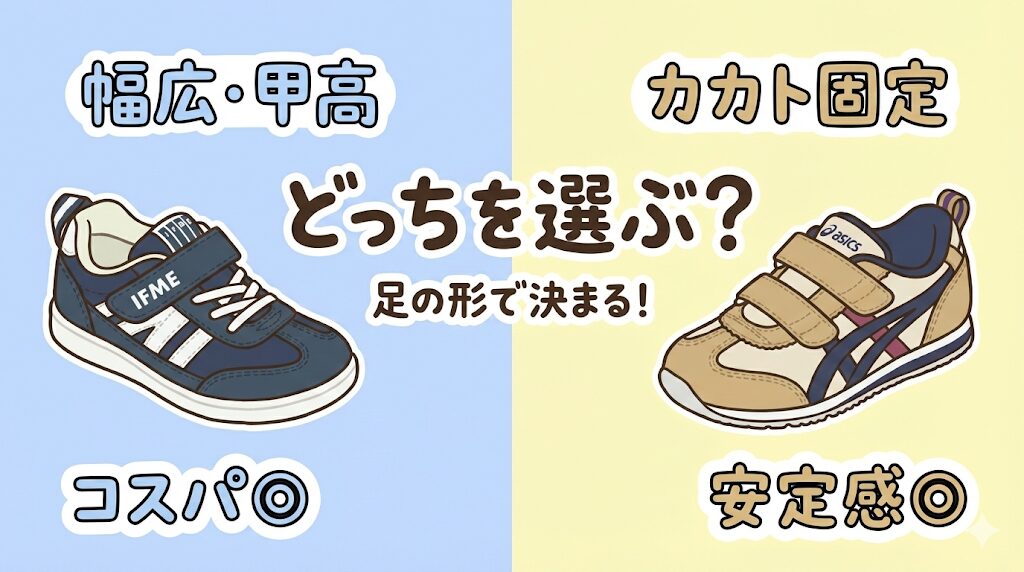 【結論】イフミーとアシックスどっちを選ぶ？幅広かカカトの安定かで比較