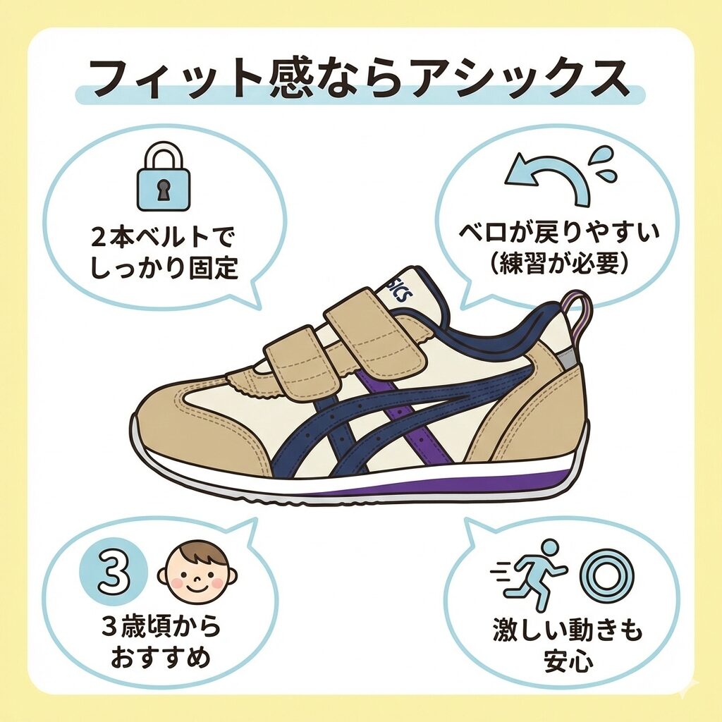 フィット感ならアシックスだがタン（ベロ）が戻りやすく練習が必要