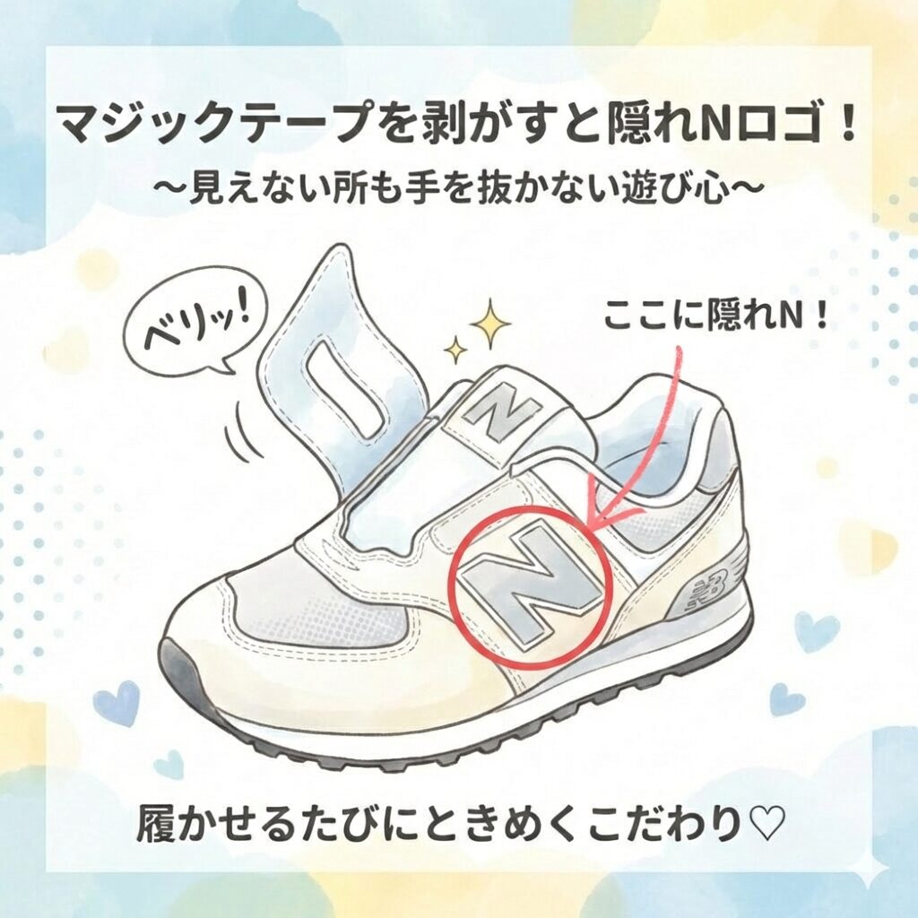 new-b574の特徴：マジックテープを剥がすと隠れNロゴ！見えない所も手を抜かない