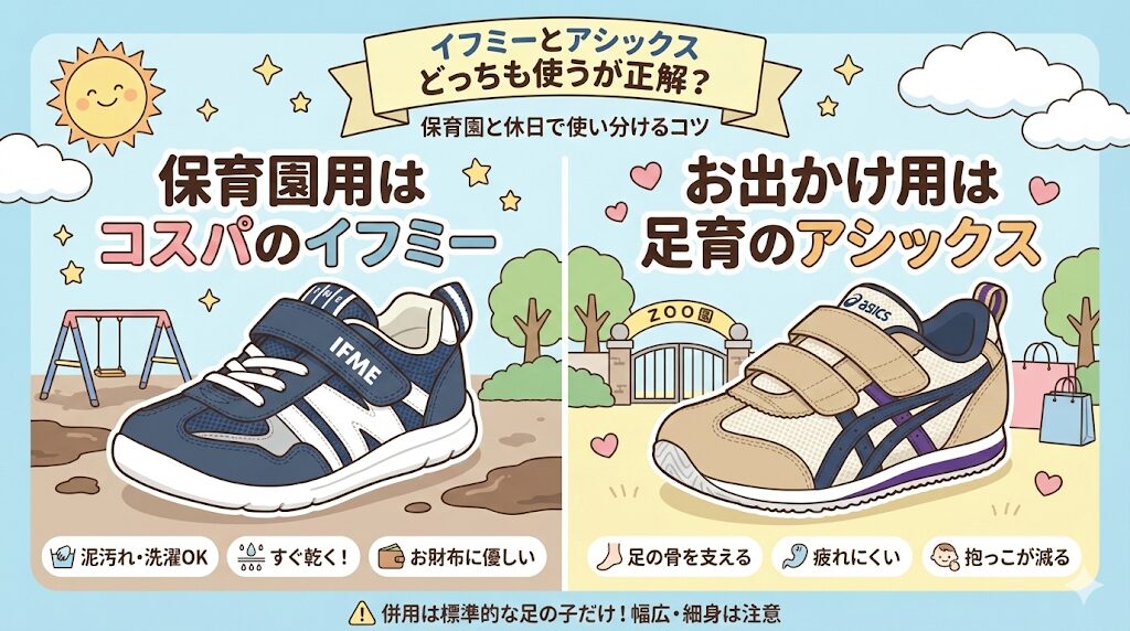 イフミーとアシックスどっちも使うのが正解？保育園と休日で使い分けるコツ
