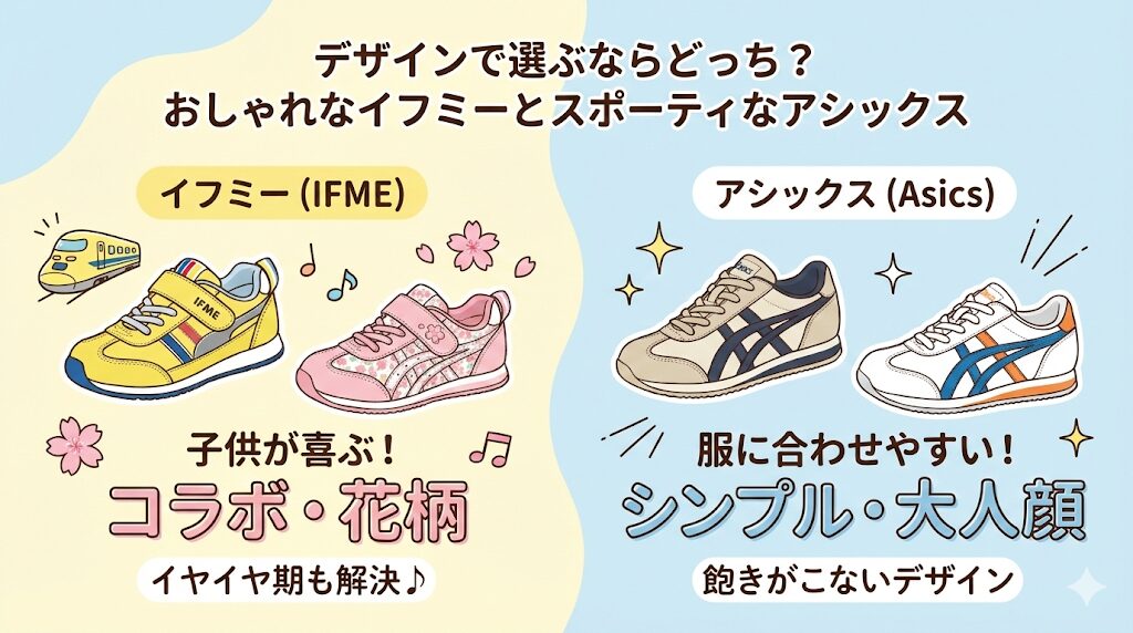 デザインで選ぶならどっち？子どもが喜ぶイフミーと合わせやすいアシックス