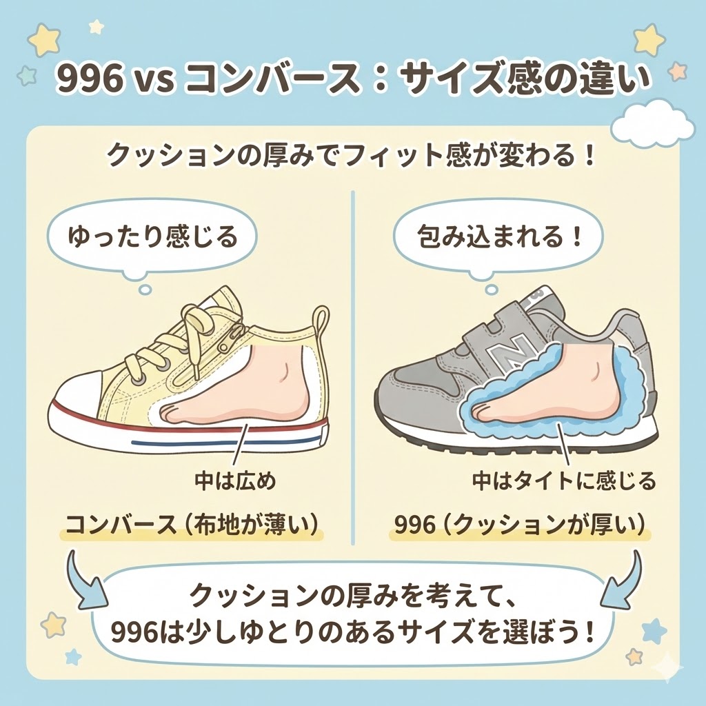 ニューバランス996対コンバース：996の方がクッションが厚くタイトに感じる