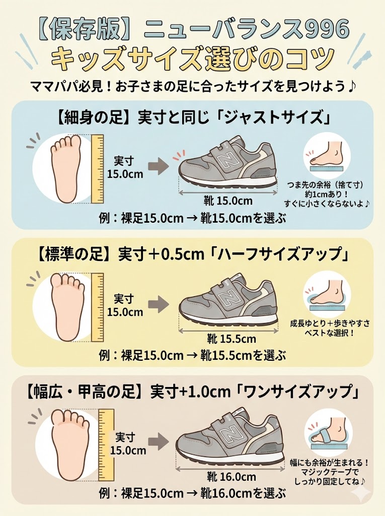 ニューバランス996の足幅ごとのサイズ感