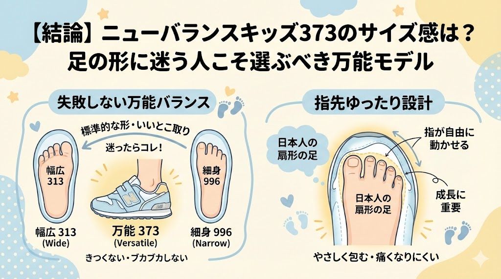【結論】ニューバランスキッズ373のサイズ感は？足の形に迷う人こそ選ぶべき万能モデル