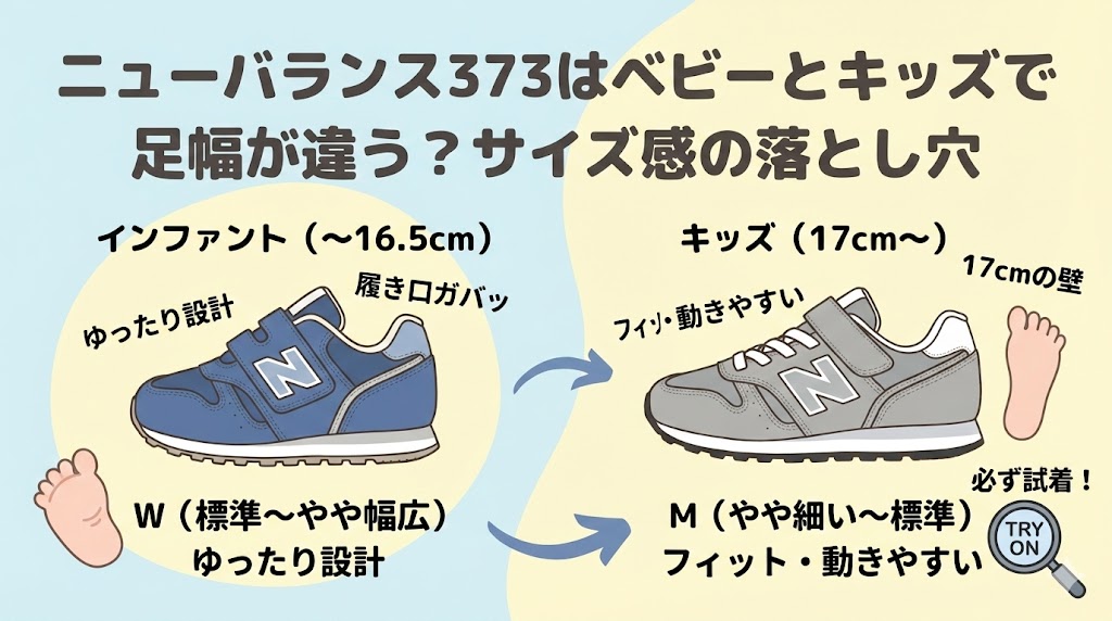 ニューバランス373はベビーとキッズで足幅が違う？サイズ感の落とし穴