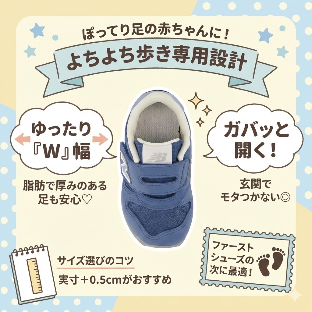 ニューバランスIZ373インファント（ベビー）はW（標準〜やや幅広）でゆったり設計
