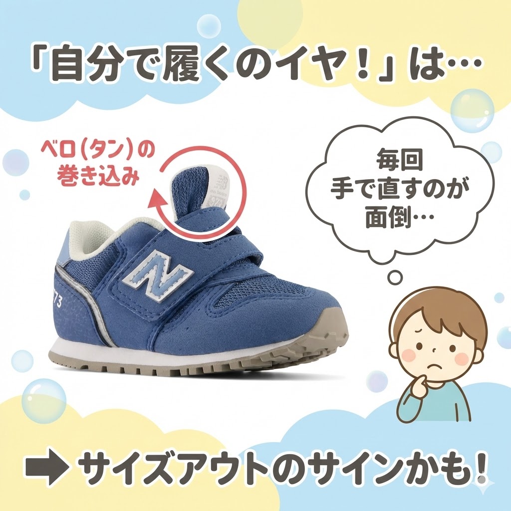 自分で履くのを嫌がりだしたら？タン（ベロ）の巻き込みをチェック