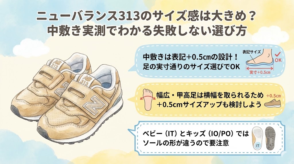 ニューバランス313のサイズ感は大きめ？中敷き実測でわかる失敗しない選び方