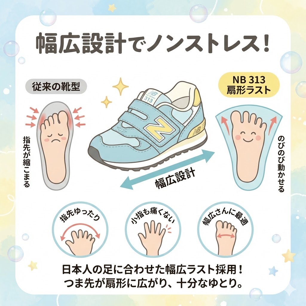 日本人の足に合う幅広設計を採用！指先が扇状に広がりノンストレス