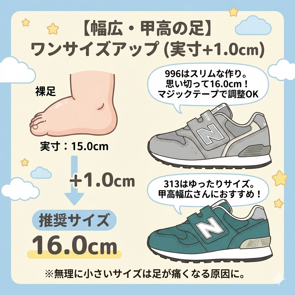 【幅広・甲高の足】実寸＋1.0cm（ワンサイズアップ）を選ぶ