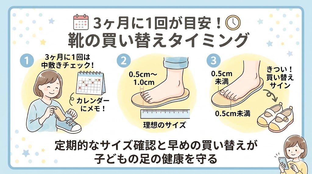 足に良くない靴を回避する方法③つま先の捨て寸で分かるタイミング！3ヶ月に1回を買い替えの目安にすること