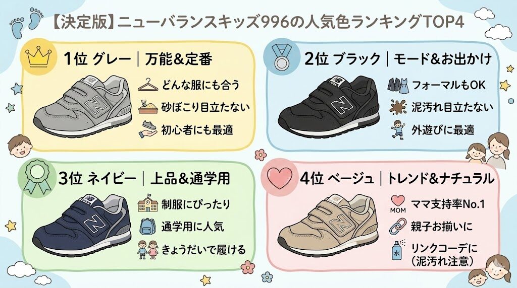 ニューバランスキッズ996の人気色ランキング