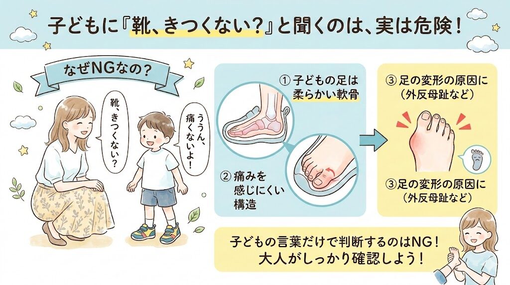 子どもに「靴、きつくない？」と聞いてサイズ確認するのは危険