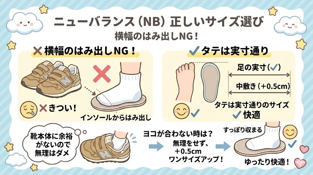 ニューバランス:横幅のはみ出しNG!実寸サイズを選んで合わなければ+0.5cm
