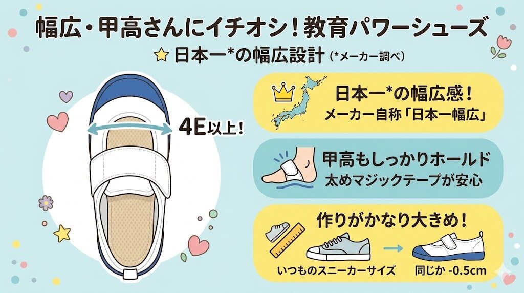 教育パワーシューズ:4E以上ならこれ!日本一幅広な上履き