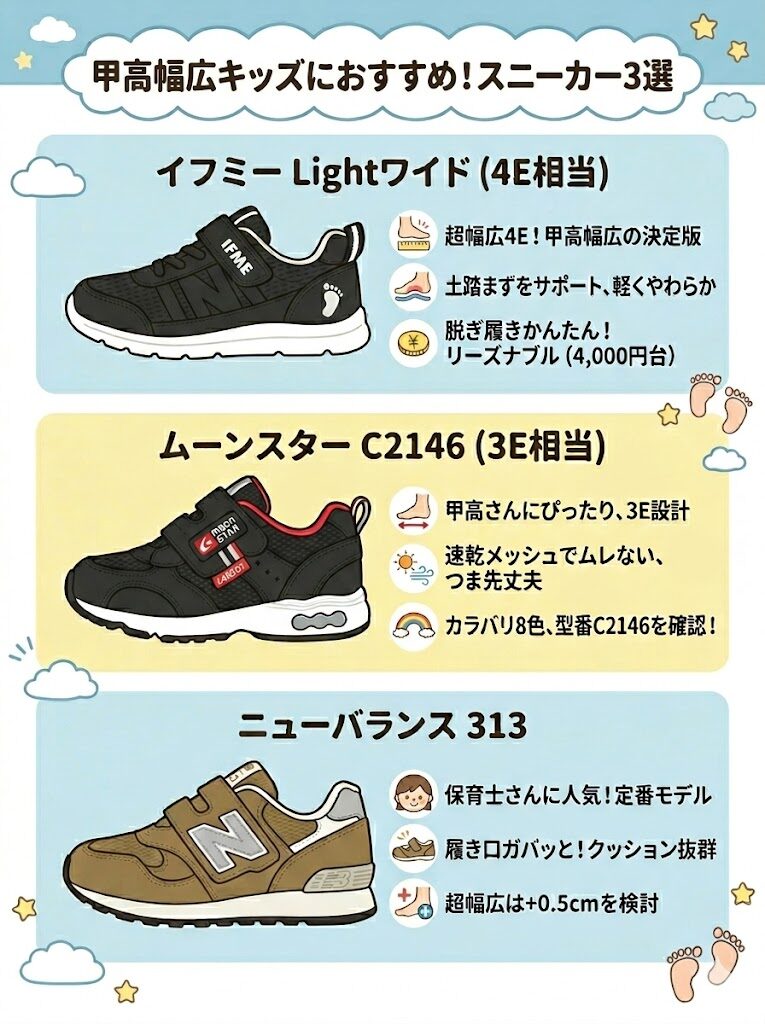 甲高幅広キッズにおすすめのスニーカー3選