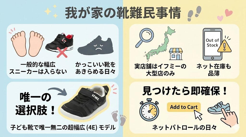 イフミーLightワイド(超幅広・4E)しか履けなかった我が家の靴難民事情