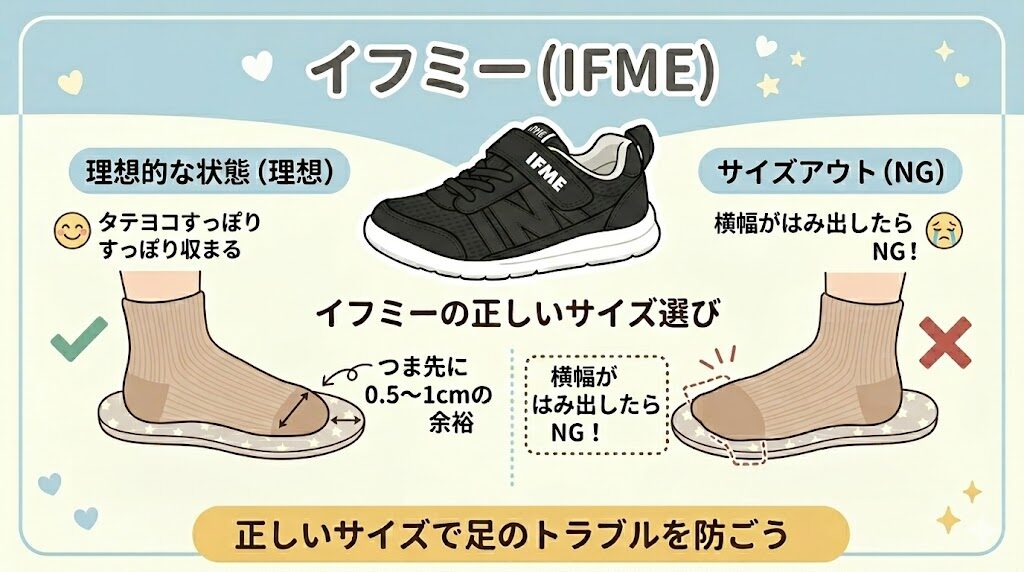 イフミー(IFME):横幅がはみ出したらNG!タテヨコともに収まるサイズを選ぼう