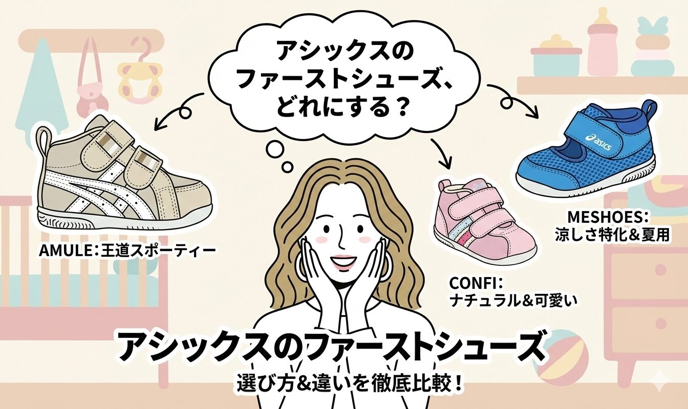 アシックスのファーストシューズの違いは?アミュレ・コンフィ・メシューズどれがいい?