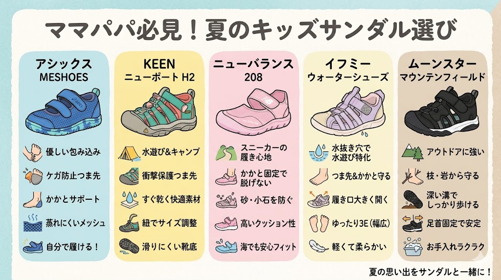 おすすめキッズサンダル5選比較表