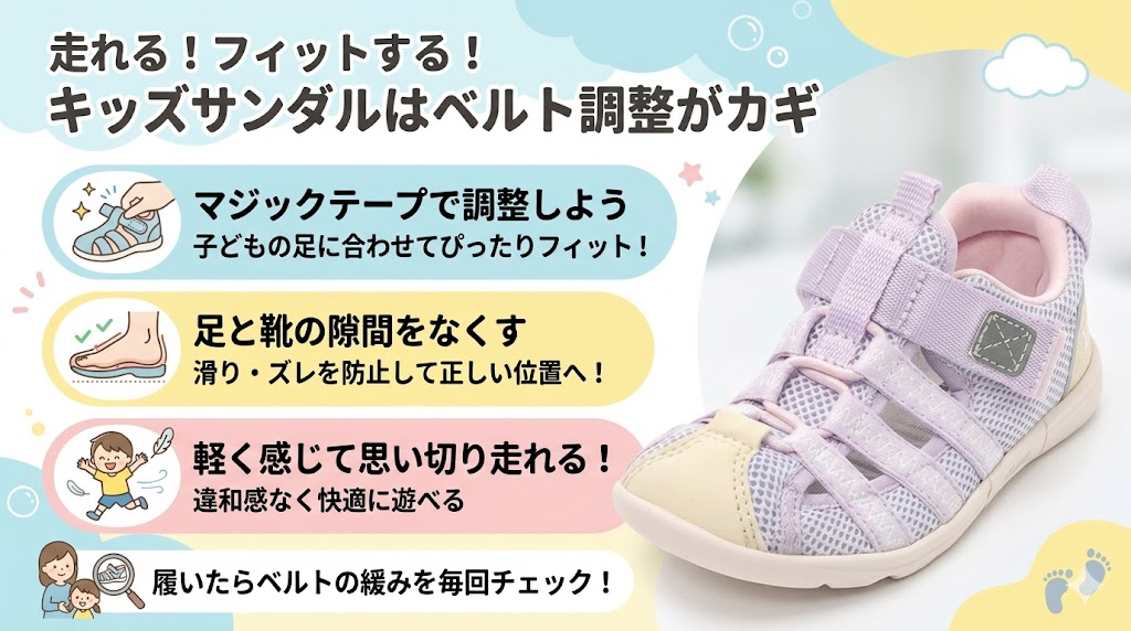キッズサンダルの選び方③足の甲をベルトでフィットさせられる