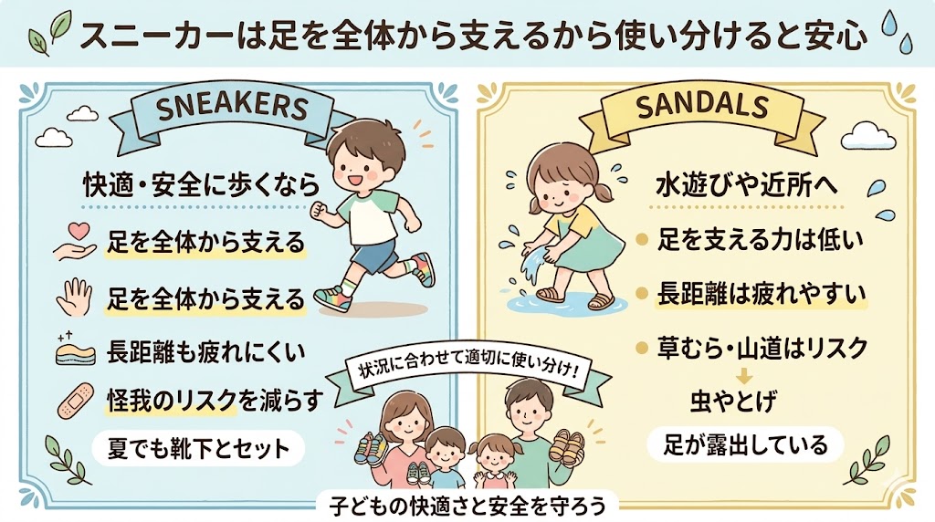 キッズサンダルとスニーカーを使い分ける理由