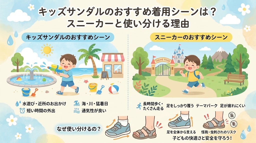 キッズサンダルのおすすめ着用シーンは?スニーカーと使い分ける理由
