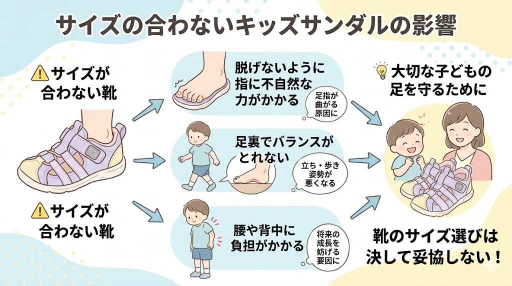 サイズの合わないキッズサンダルは足指の変形や姿勢の悪化に繋がる