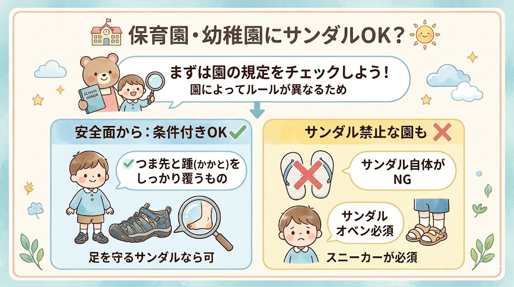 保育園や幼稚園にサンダルを履けるかは園の規定を確認しよう