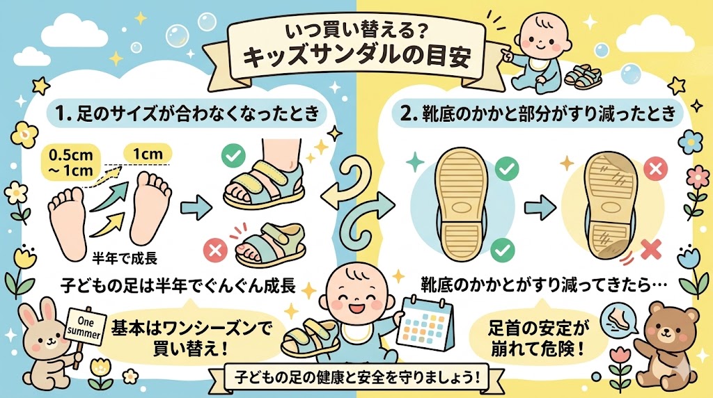 キッズサンダルの買い替えの目安