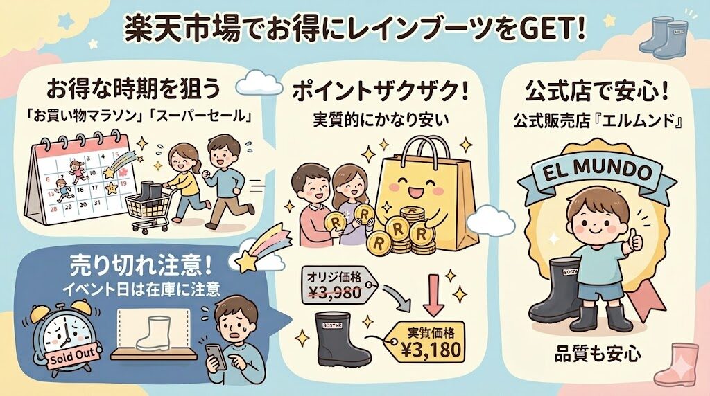 ポイント還元狙いなら楽天市場!マラソンやスーパーセールでボストアールの長靴がお得