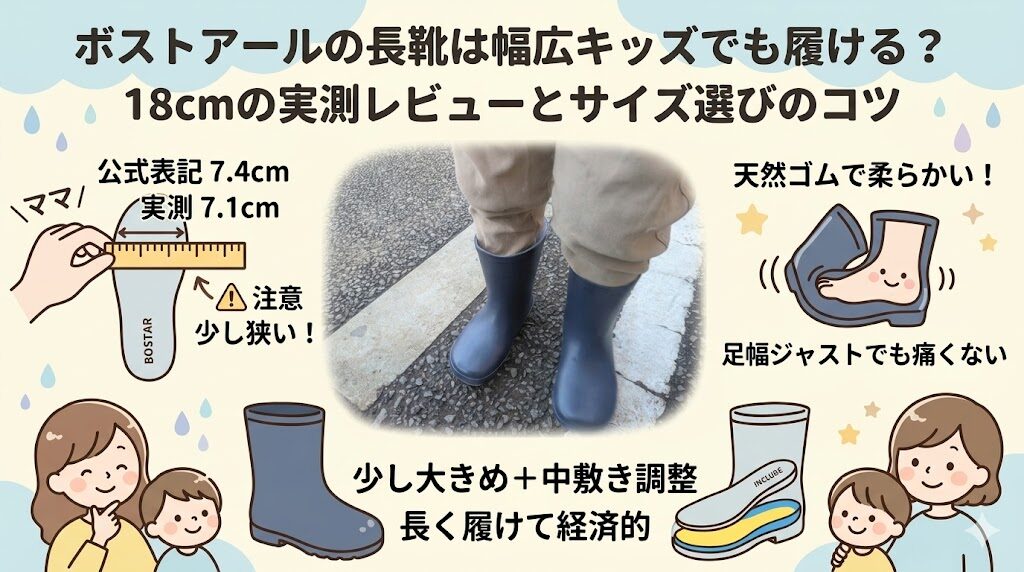ボストアールの長靴は幅広キッズでも履ける?18cmの実測レビューとサイズ選びのコツ