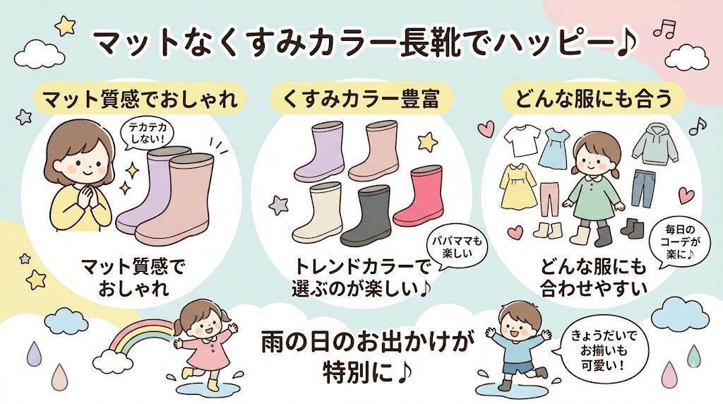 ボストアールの長靴が選ばれる理由:マットなくすみカラーがおしゃれで洋服に合わせやすいから