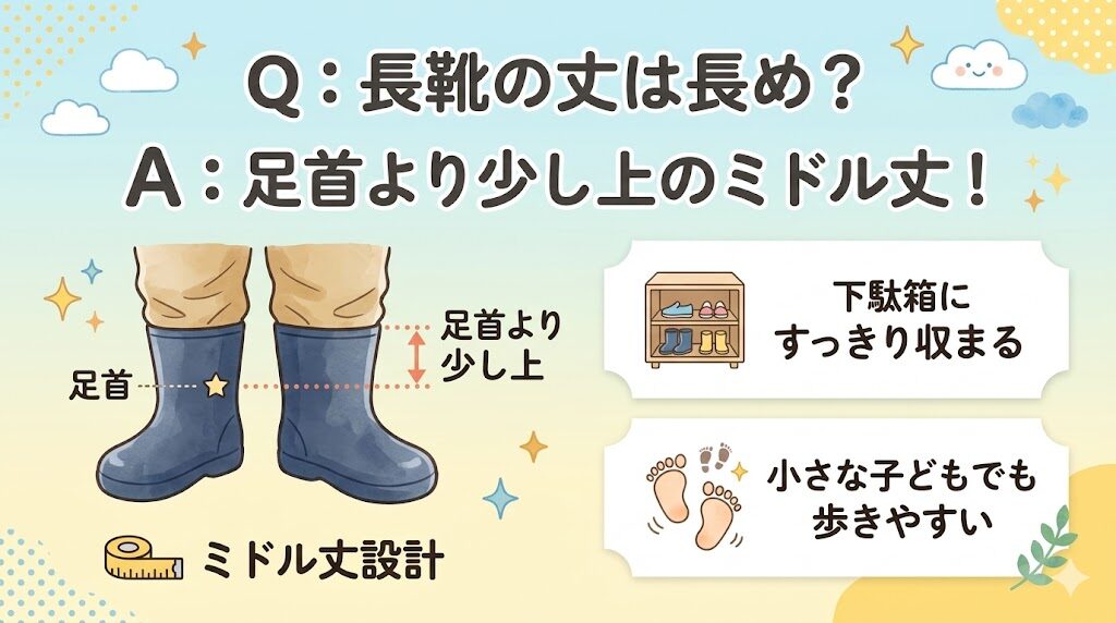 ボストアールの長靴は足首より少し上のミドル丈