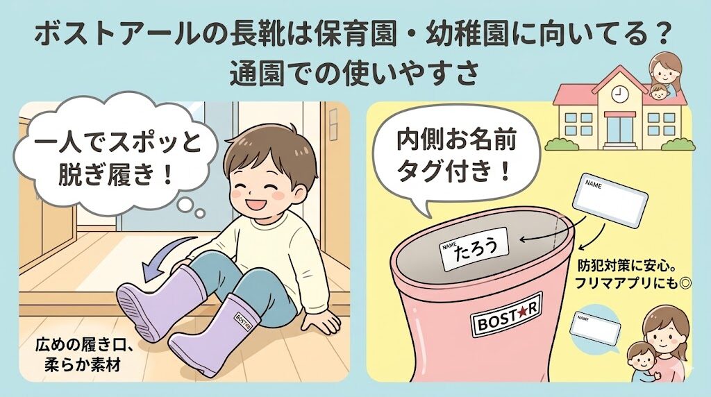 ボストアールの長靴は保育園・幼稚園に向いてる?通園での使いやすさ